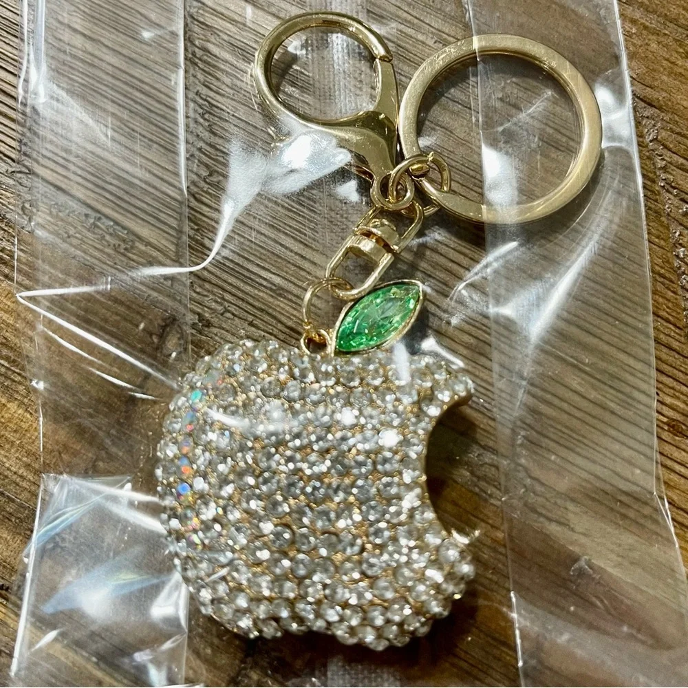 White Rhinestone “apple” Keychain / Bag Charm - Picture 2 of 4